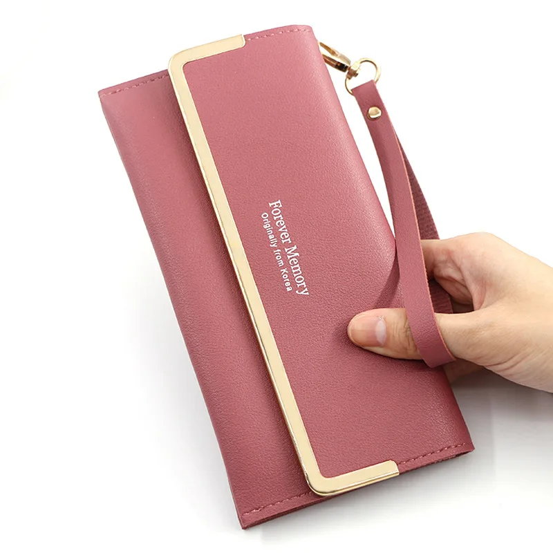 

Fashion New Style Handbag Ladies Long Wallet Simple Solid Color Iron Edge Wallet Clutch Change Purse Card Case