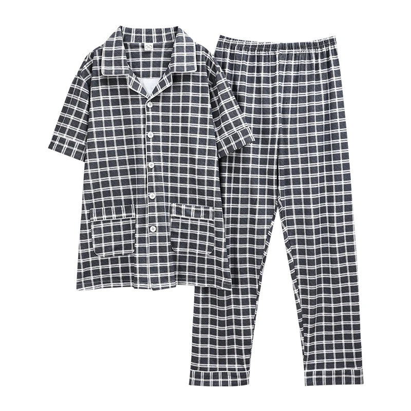 

2020 Casual Style Spring Chinese Pajamas Homesuit Homeclothes Fashion Style Sleepwear Pijama Men Plaid Printing Pajamas Set