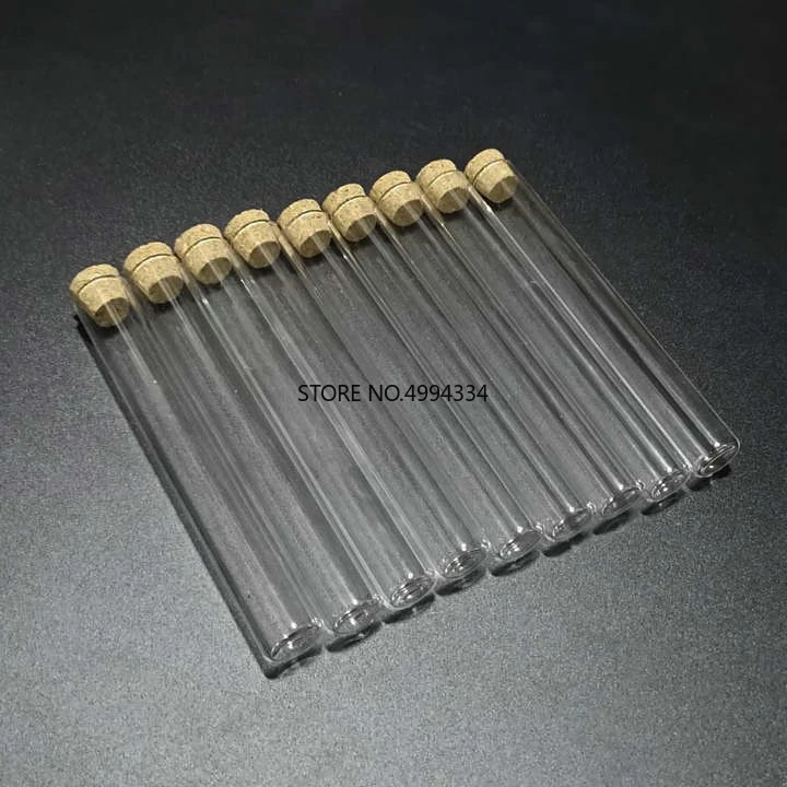 

50pcs/lot 13x100mm Clear Glass flat bottom test tubes with cork stopper for kinds of Labs/schools glassware