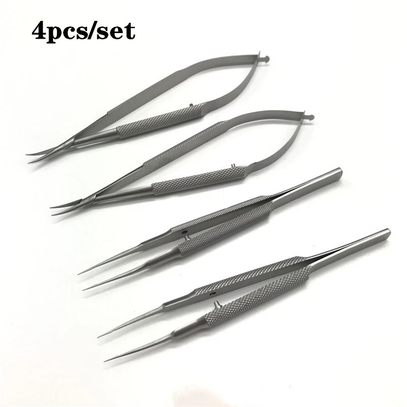 

12.5cm scissors+Needle holders +tweezers stainless steel Ophthalmic microsurgical instruments surgical tools 4pcs/set