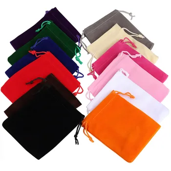 25/50pcs/Lot Golden Color Edge Velvet Jewelry Gift Bag 5x7 7x9 9x12cm Drawstring Wedding Display Sweets Packing Bag Wholesale 1