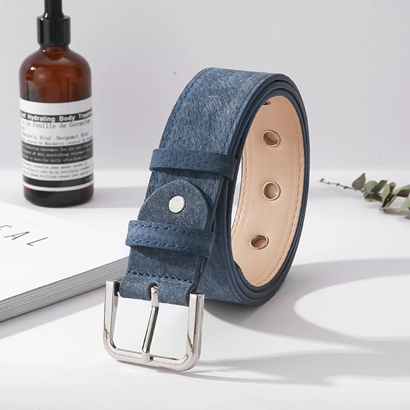 ELIfashion Pigskin Genuine Leather Belt Luxury Strap Dress And Jeans Belts For Women Fashion Shining Silver Buckle 9 Colors - Цвет: blue