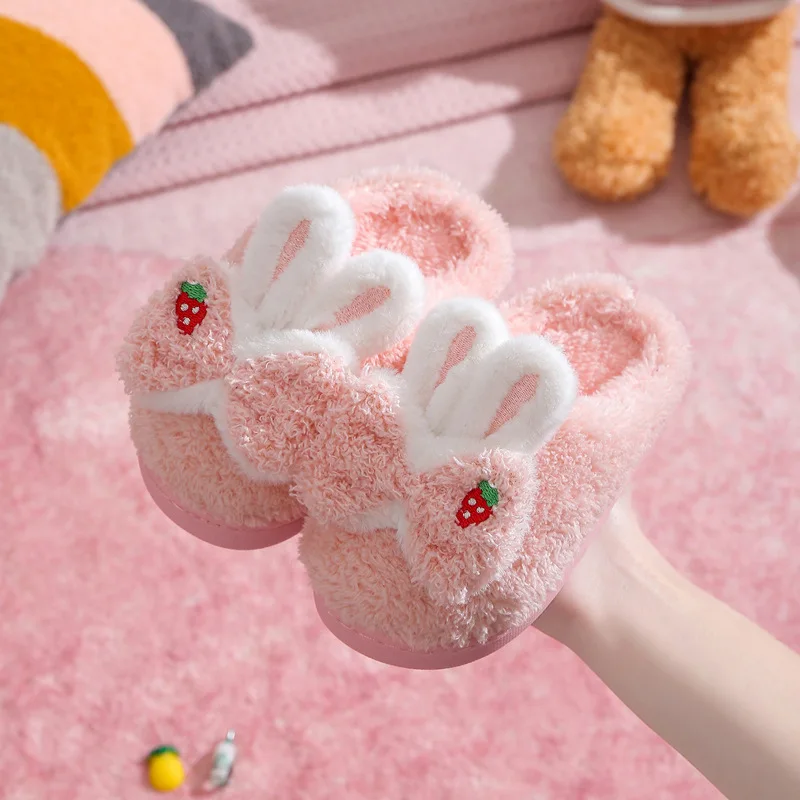 

Winter Girl Cotton Slippers for Women Home Slippers Parent-child Cotton Shoes Rabbit Ears Bow Pink Shoes Funny Sandals for Men