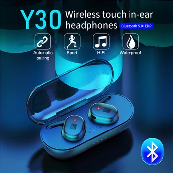 

Y30 Mini tws bluetooth 5.0 wireless headsets Button Touch stereo Sports outdoor waterproof earphones Dual mode with microphone