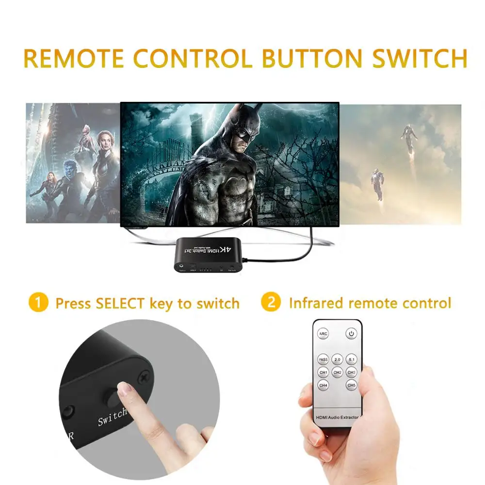  Hdmi Audio Extractor 3 × 1 Splitter Interruttore 4K Hd V1.4 3 in 1 Switcher Ottica Spdif Toslink 3.