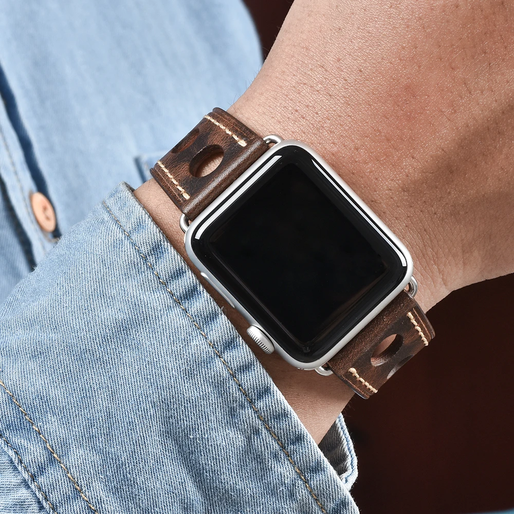 Ремешок BEAFIRY маслодубленый для Apple Watch Band 4 5 44 мм дизайнерский браслет из