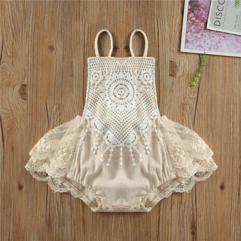 Cute Newborn Baby Girl Sleeveless Lace Romper Jumpsuit Outfits Baby Girls Clothes 2021 New Fashion Backless Sling Rompers 0-24M cheap baby bodysuits	