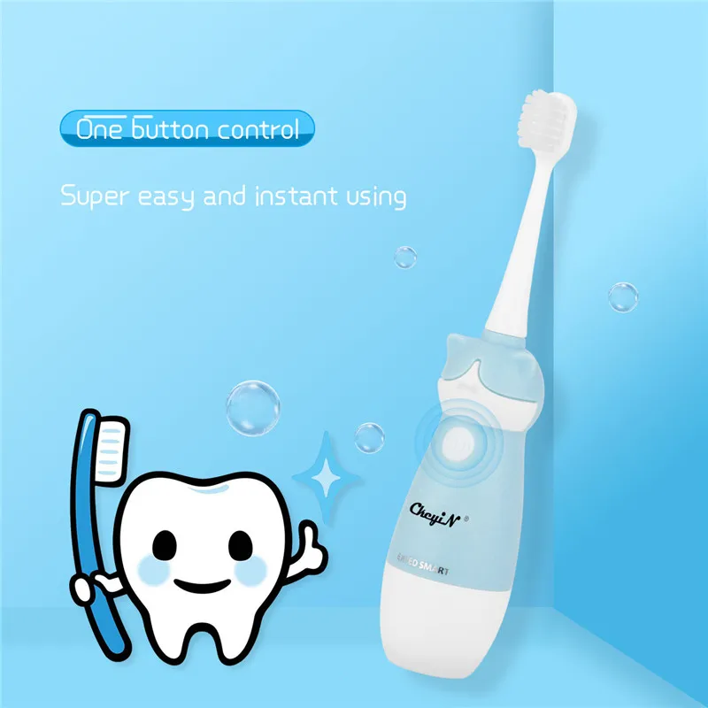 Battery Operated Children Toothbrush 3D Cartoon Teeth Brush Waterproof Kid Electric Wave Toothbrush+ Replaceable Heads