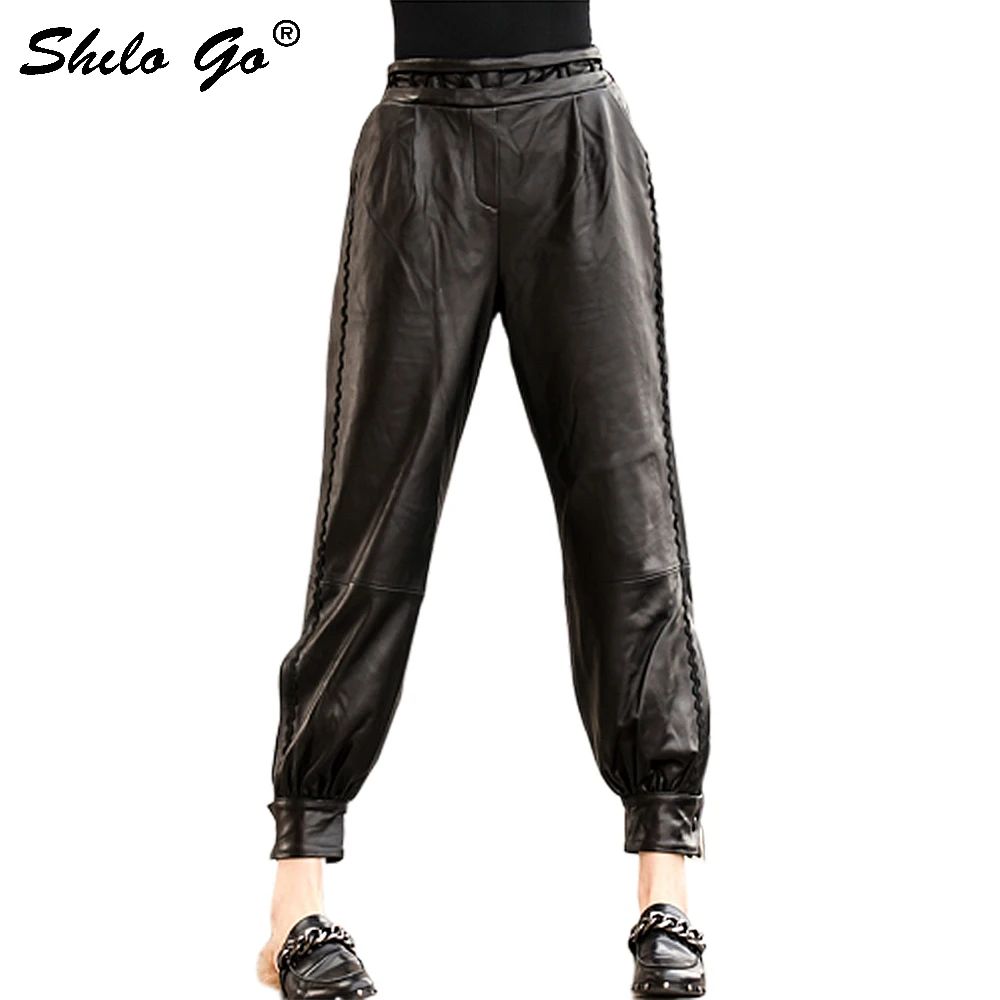 Lederen Broek Zwarte Hoge Taille Broek Vrouwen Herfst 2020 Casual Pocket Streetwear Broek Lederen Tapered/Wortel Broek