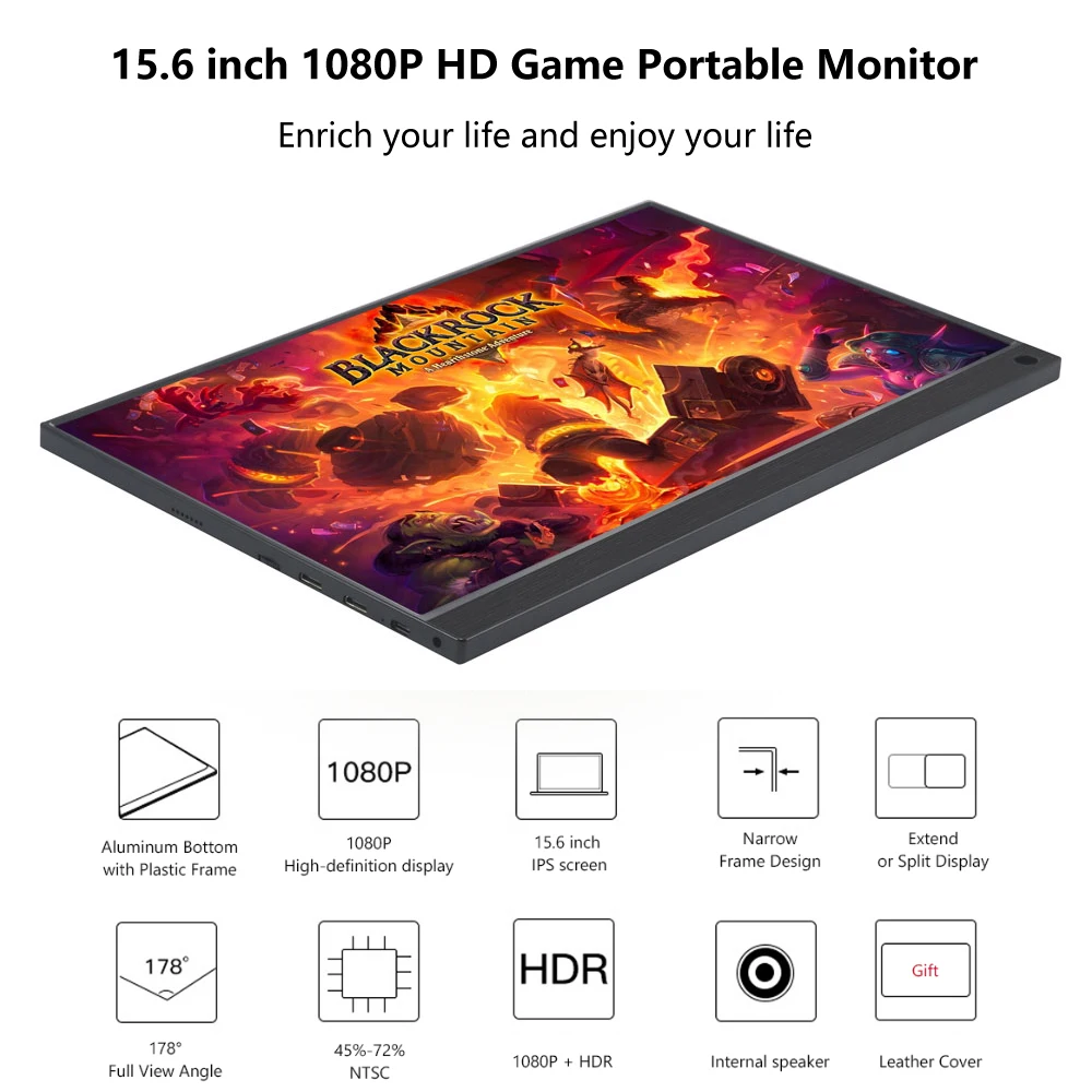 PORPOISE 15,6 тонкий портативный lcd hd монитор usb type c hdmi для ноутбука, телефона, xbox, переключателя и ps4 портативный lcd игровой монитор