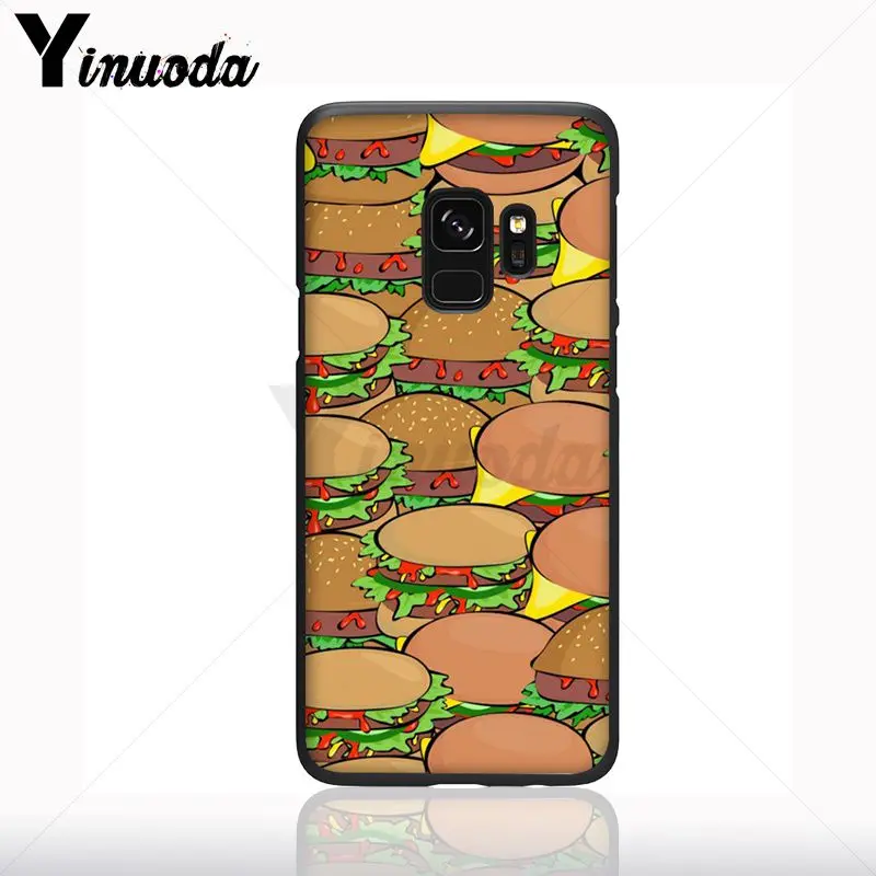 Makanan Lucu Bahasa Perancis Goreng Burger Pizza Hitam Cell Phone Case untuk Samsung Galaxy S10plus S9 S8plus S10e A50 A70 A10 Ponsel
