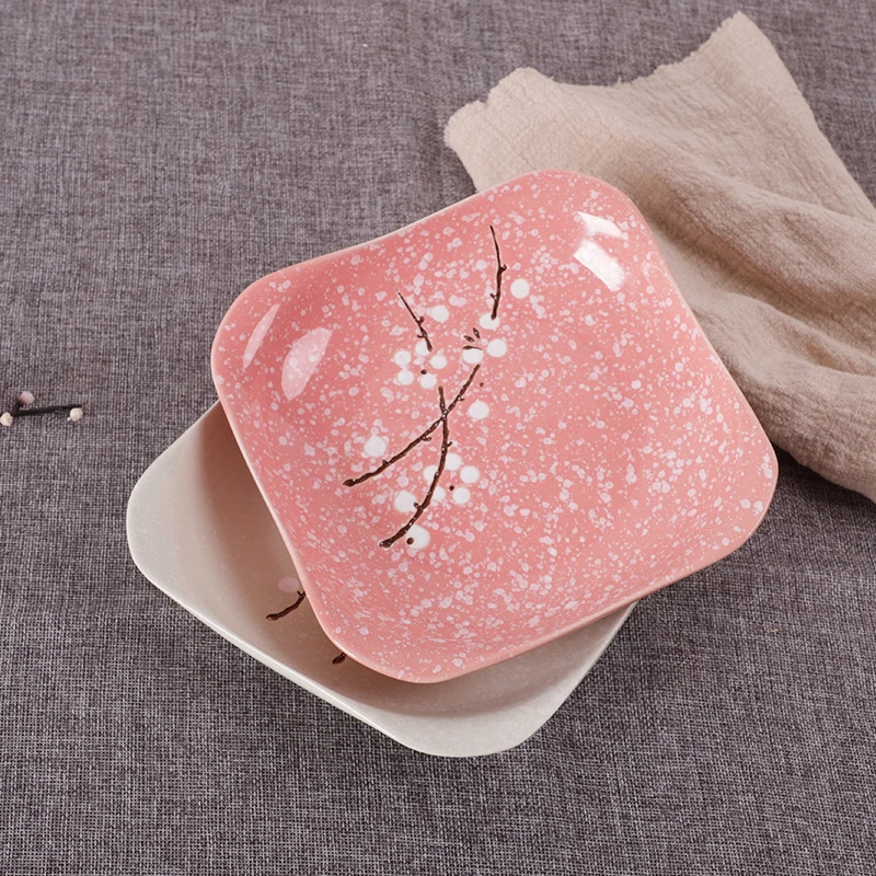 Ceramic bowl and plate Japanese tableware home snow glaze underglaze simple cute pattern bowl noodle rice bowl 10 Pack