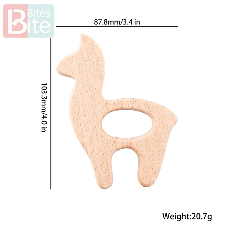 Bite Bites 1pc Baby Wooden Teether Alpaca Pacifier Clips Chain Pendant Teething Holder Beech Rodent BPA Free Children'S Goods
