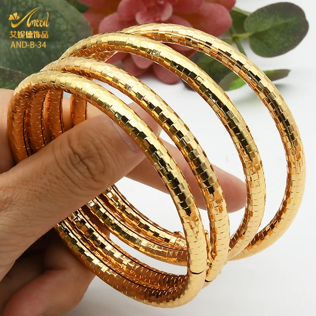 ANIID Copper Bangles Set For Women Charm African Bracelet Dubai Jewelry Gold Color Designer Arabic Luxury Fashion Hawaiian Gift B-34-4PCS