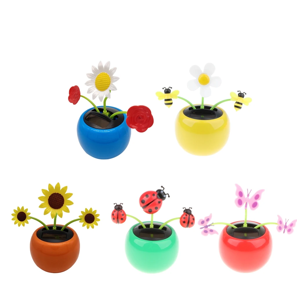 5x Solar Powered Dancing Flower Insect  Toy Car Dashboard Ornament