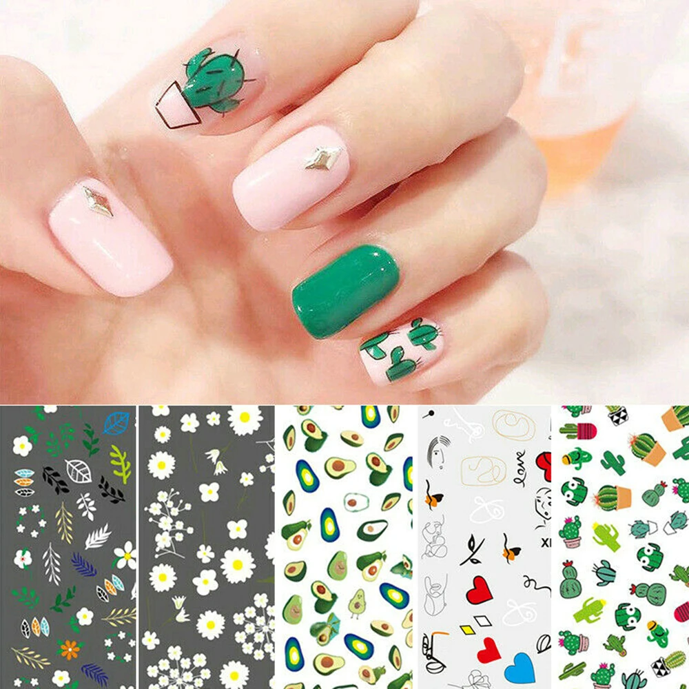 DIY Дизайн ногтей перевод рисунка наклейки милый кактус Сердце изображение ногтей наконечник декорации аксессуары для ногтей переводные наклейки для ногтей с водой полное покрытие