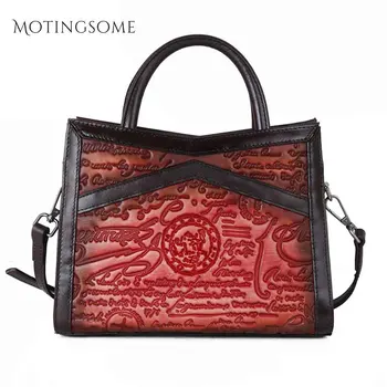 

Vintage Style Genuine Leather Women Bag Top Handle Bag Retro Embossing Flowers In Natural Calfskin Luxury Shopper Bag 2020 New