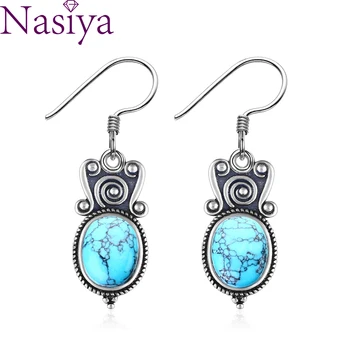 

8x10MM Oval Moonstone Turqoise Drop Earrings For Women 925 Sterling Silver Charoite Beads Earring Party Engagement Wedding Gift