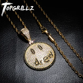 

TOPGRILLZ Justin Bieber Drew Smiling Face Necklace Pendant With Tennis Chain Gold Silver Color Cubic Zircon Mens Hip Hop Jewelry