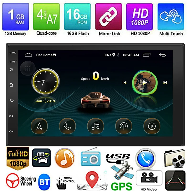 

New Android 8.1 GPS Navigation WiFi 7 Inch 2Din Quad Core Car Stereo MP5 FM Player 9999(North America map)