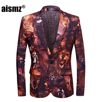 

Aismz Fashion Male Blazer Design Tide 3D Animal Print Plus Size Casual Suit Jacket Costume Homme DJ Singer Out Fit Jackets Men