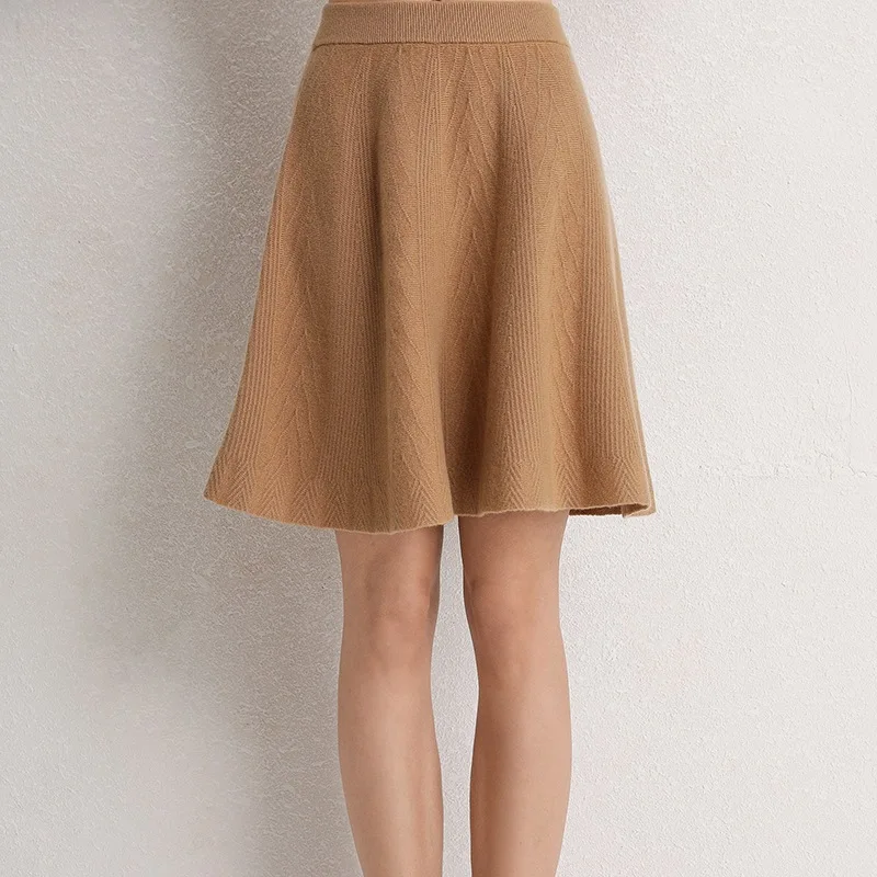 

2019 New Style Knitted Skirt Women's Autumn And Winter Mid-length Wool Line A- line Skirt High-waisted Versatile Elegant Full Sk