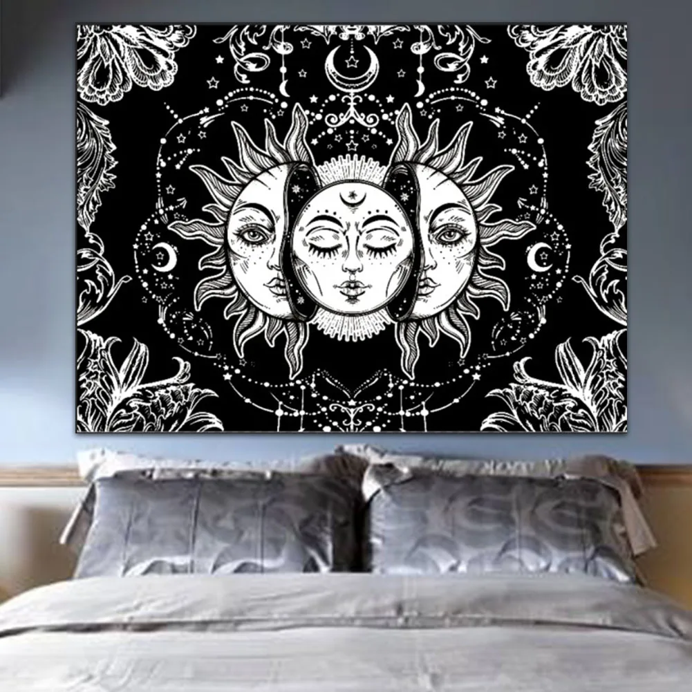 

Home Decor Psychedelic Bedspread Shawls Wall Hanging Washable Printed Celestial Beach Tarot Picnic Sun Moon Tapestry Polyester
