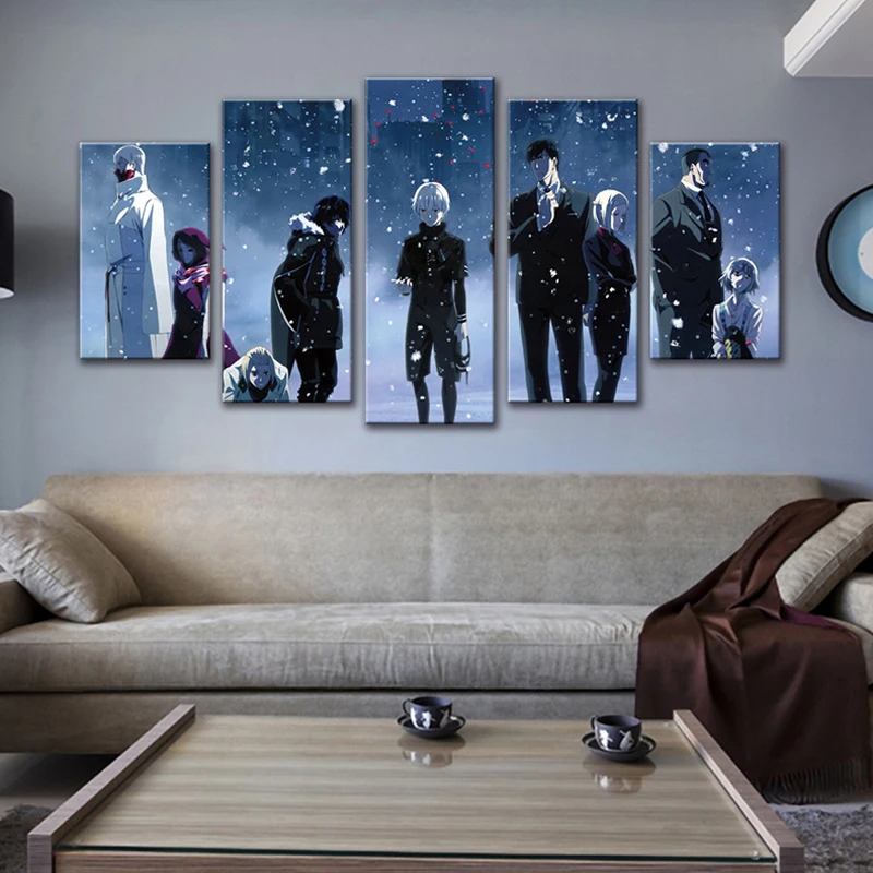 

7 Styles Japan Anime Tokyo Ghoul 5pcs Pictures Poster Wall Art Home Decor Canvas HD Print Paintings Movie Living Room Decoration