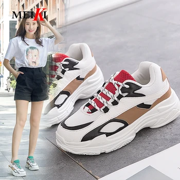 

MEIKI 2019 Breathable Mesh Women Casual Shoes Vulcanization Female Fashion Sneakers Lace Up Soft High Leisure Footwears #2018