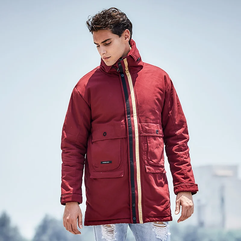 Мужская зимняя куртка, длинная теплая парка, мех, флис, мужские толстые хлопковые зимние пальто, ветровка, куртки для мужчин размера плюс 5XL, дропшиппинг - Цвет: Красный