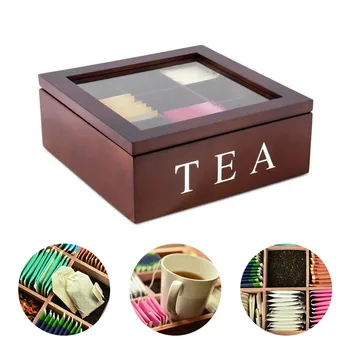

Wooden Tea Box 9-Compartment Organizer Storage Case High Quality Tea Coffee Dried Flowers Protect Storage Boxes