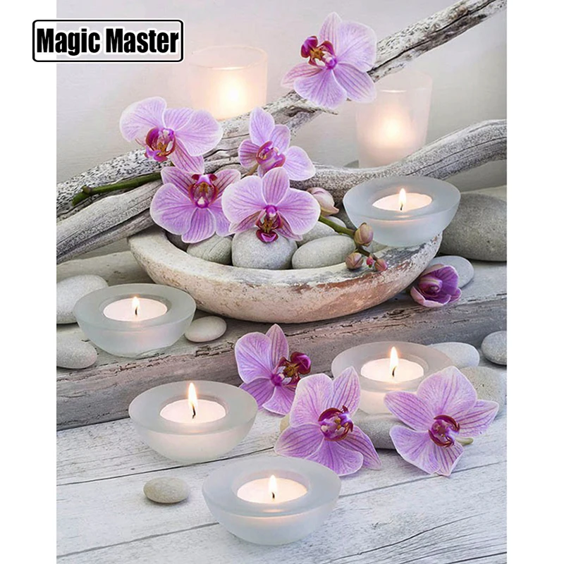 

5d Diy Diamond Painting Cross Stitch Zen orchid Diamond Embroidery Flowers Crystal Round Diamond Mosaic Pictures Needlework