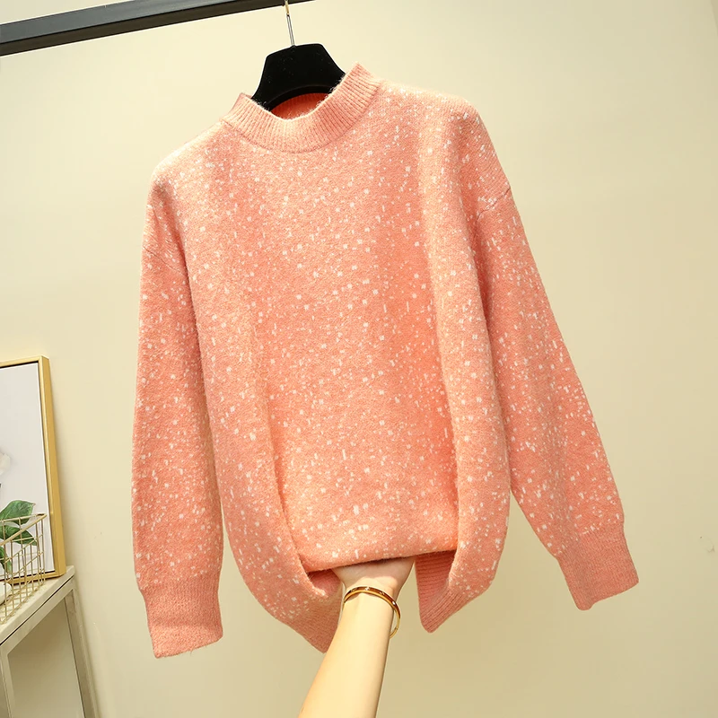 

Fashion All Match Dot Loose Casual O-Neck Warm Knitted Sweater Pullover Autumn Knitwear Sueter Mujer Long Sleeve Women New 2019