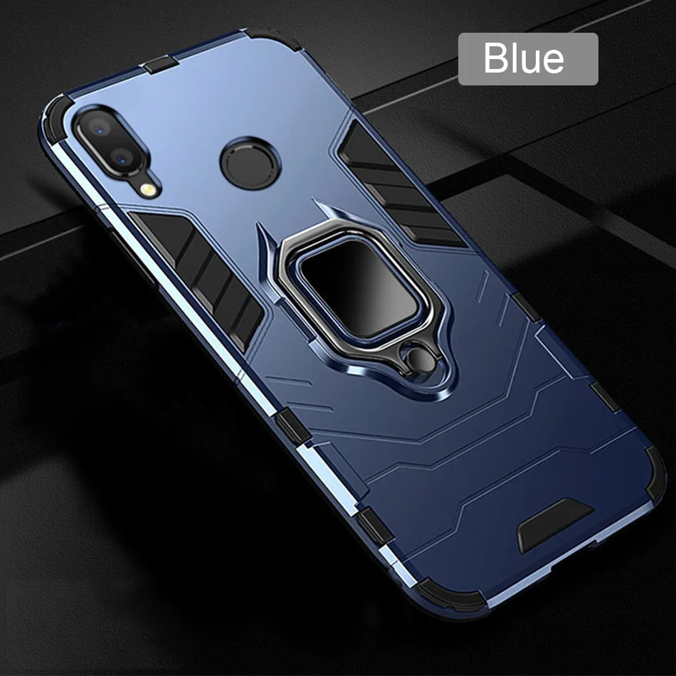Роскошный бронированный металлический чехол для телефона с магнитным кольцом для Xiaomi Redmi Note 8 7 6 5 K20 Pro 5 Plus 6 7A 8A противоударный силиконовый чехол-накладка - Цвет: Blue