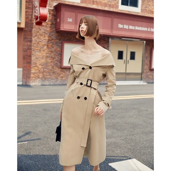 

Off Shoulder Long Sleeve Slim Runway Dress Women 2019 Newest Autumn Clothes Windbreaker Blazer Vintage Trench Dresses Female