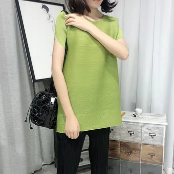 

LANMREM 2020 Spring Summer New Pleated Tops For Women Loose All-match Short Sleeve Fashion Fold Famale T Shirt Round Neck YH684