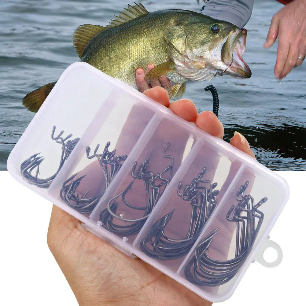 

High Carbon Steel Jig Hooks Set Black Nickel Fishing Hooks 2 # 1 # 1/0 # 2/0 # 3/0 # With Plastic Box New arrival