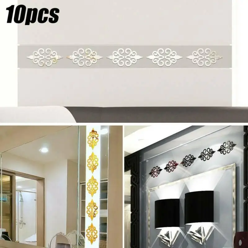 

10Pcs 3D Mirror Flower Line Removable Sticker Art Mural Decal Modern Living Room Bedroom Decoration Home Stickers on The Wall
