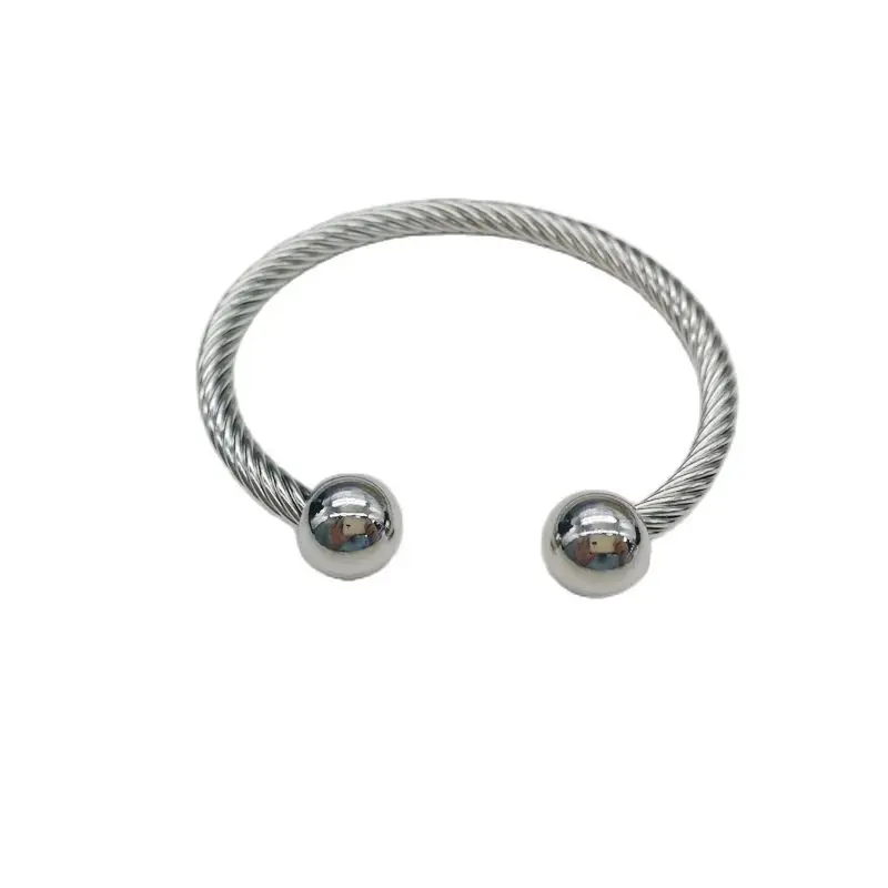 

new free size 316L stainless steel cable bangle women fashion twist cable cuff bangle bracelet with SS bead CARA0391