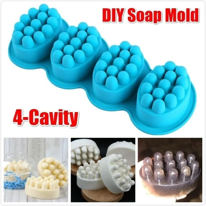 4 Cavities Oval Massage Soap Mold Massage Bar Silicone Molds for DIY Soap MakingSoap Molds