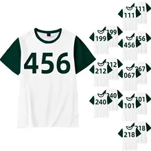 T shirt de jeu de calmar pour hommes et femmes, vêtements de sport, décontractés, amples, pour Couple, copines, 456 067 