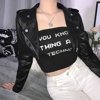 

Women Chic Pu Leather Jacket Woman Lapel Collar Diagonal Zipper Belt Short Coat Female Black Punk Bomber Faux Leather Outwear