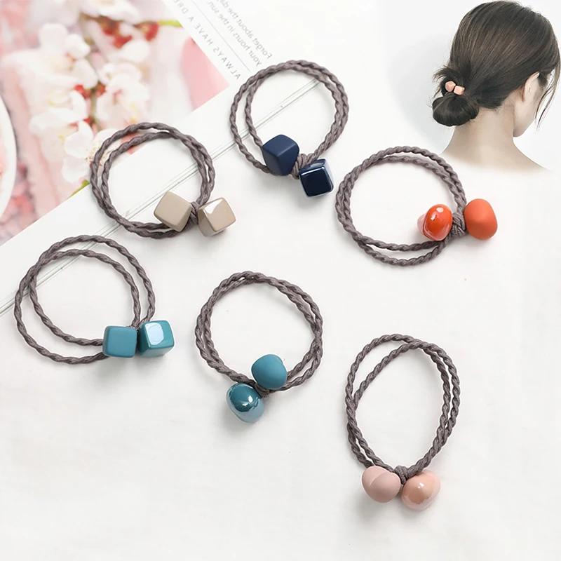 Twist Elastic Rope Rubber Bands Matte Cube Heart Pendant Headband Korean  Creative Fashion Hair Ties Women Girls Hair Accessories