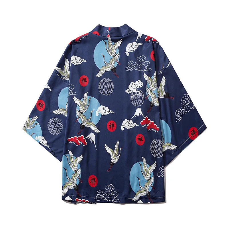 

2020 Summer New Vintage Ukiyo-e Crane Crane Print Kimono Man Woman Top Cardigan Asian Clothes Japanese Traditional Yukata Yuori