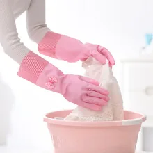 Перчатки для мытья посуды пластиковые Кухонные чистящие водонепроницаемые прочные латексные матовые и толстые женские стиральные бытовые резиновые перчатки