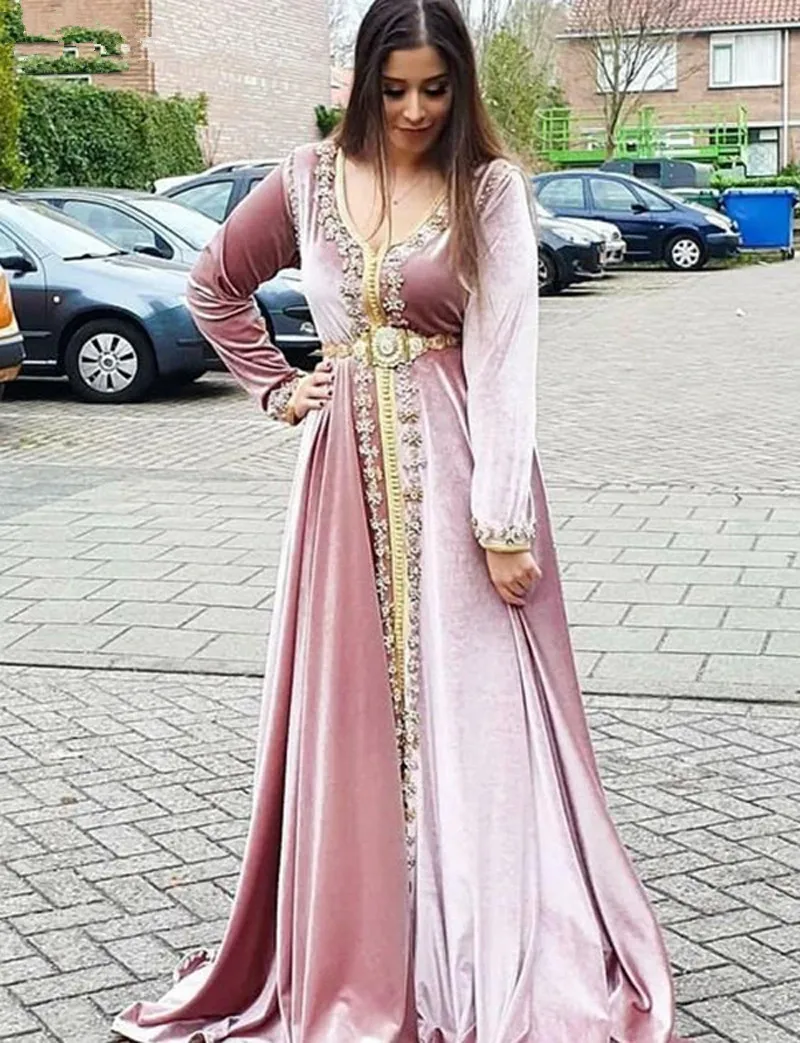 Винтажные марокканские платья Caftans розовые вечерние женское бархатное платье с