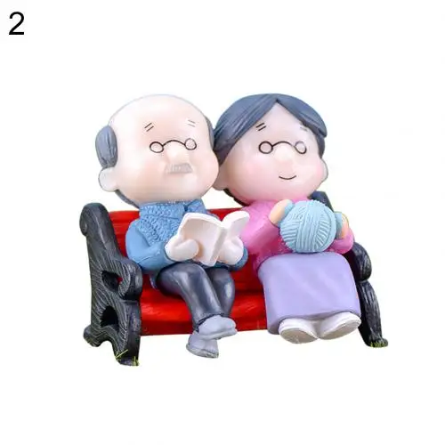Mini Park Bench Grandpa Grandma Model Miniature Plastic Garden Statues Landscape Garden Decor Ornament Sculptures 2