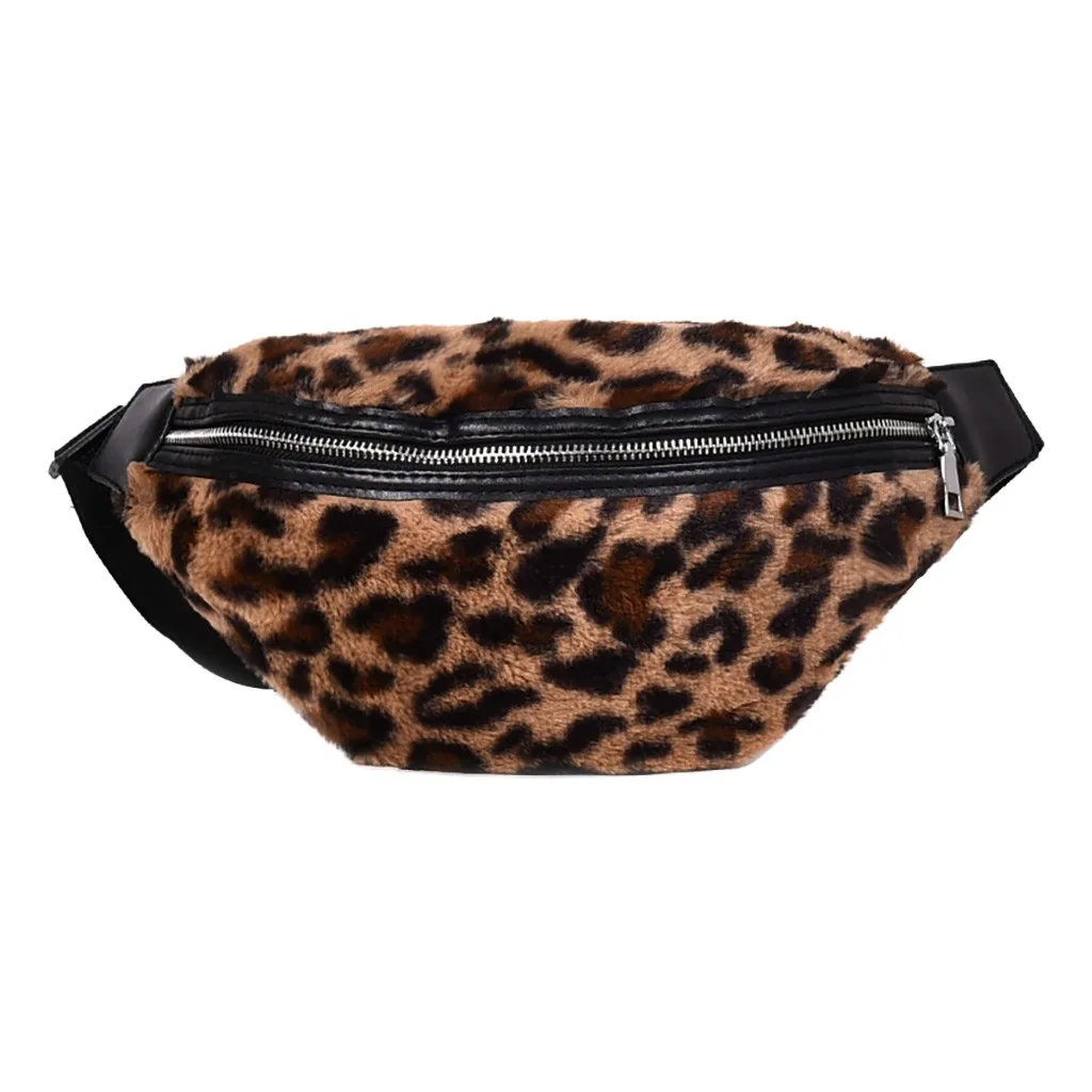

Leopard Funny Packs For Women Faux Fur Waist Bags Ladies Winter Belt Bag Unisex Plush Small Chest Bags Large Capacity Crossbody