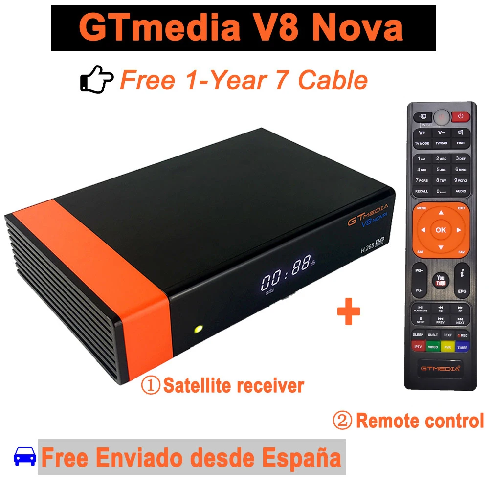 

Gtmedia V8 NOVA+1 year cam gt media v8 nova freesat v8 super hevc satellite receiver Builtin wifi support H.265 AVS spain stock