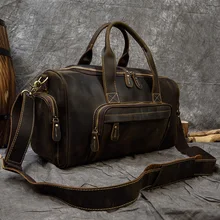 Мужская Дорожная сумка Crazy Horse, кожаная большая Вместительная дорожная сумка из воловьей кожи, Мужская винтажная сумка для багажа на выходные, мужская сумка